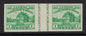 Scott 766- Gutter Pair, NGAI/ MNH- 1c Fort Dearborn, Century of Progress- 1933 - Picture 1 of 2
