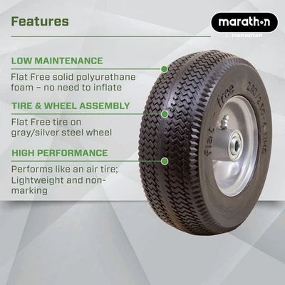 Marathon 00026 Flat Free 2.80/2.50-4 conjunto de pneus e rodas, cubo centralizado de 3”, 1 - Imagem 1 de 4