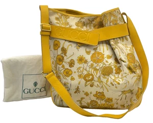 Auth Gucci Flora Canvas x Leather White x Yellow 001.261 Shoulder Bag NS061722 - Picture 1 of 20