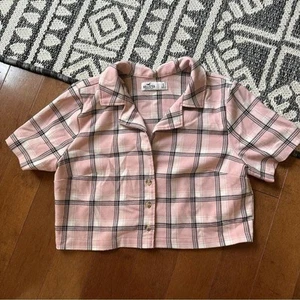 Camisa Hollister a Cuadros Preppy Recortada con Botones Rosa Top Para Mujer’s S Usada en Excelente Condición - Imagen 1 de 4