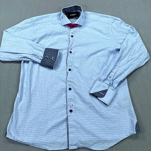 Camisa Maceoo Para Hombre Grande Azul Jacquard Einstein Repetición Contraste Puño Manga Larga - Imagen 1 de 17