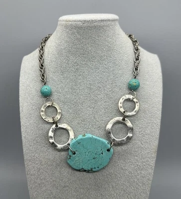 Ожерелье Laura Ashley Southwestern коренастое искусственная бирюза серебристое богемное 16 дюймов - Изображение 1 из 4
