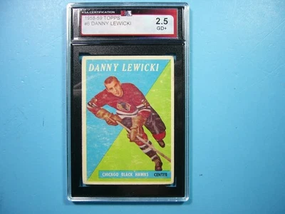 1958/59 TOPPS NHL HOCKEY CARD #6 DANNY LEWICKI KSA 2.5 GD+ CHICAGO BLACK HAWKS - Image 1 of 4
