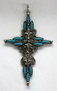 Cruz Tono Plateado con Imitación Turquesa Marcada Roma De Colección Usada en Excelente Condición - Imagen 1 de 2