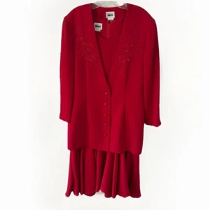 Leslie Fay Collections Damen 16W rot 2-teiliges Kleid Jacke Set Perlenstickerei - Bild 1 von 9