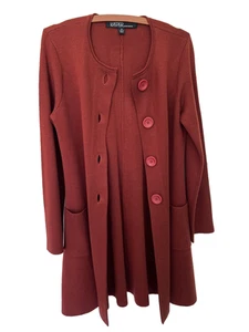 Kasper Long Burgundy Button Ribbed Cardigan Pullover Jacke Gr. Small - Bild 1 von 10