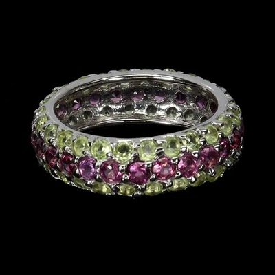 Anillo de plata de ley 925 redondo rodolita peridoto piedras preciosas naturales joyería talla 7 Foto 1 de 4