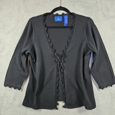 Suéter cárdigan para mujer JH Collectibles con bordes y frente negro talla L Foto 1 de 4