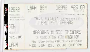 ⭐🦄 Talón de boleto de Britney Spears: ¿Tienes leche? 21 de junio de 2000 Hartford, CT ¡RARO! - Imagen 1 de 3