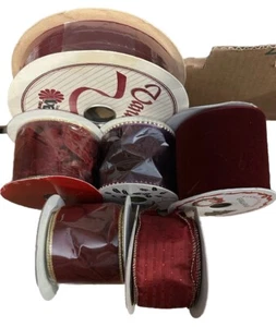 Mixed Lot of Ribbon, 6 Rolls Burgundy Various Widths And Materials - Picture 1 of 12