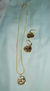 Gold Abalone Shell Earrings and Necklace Set for Pierced Ears - Picture 1 of 8