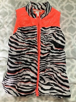 Girl's Large Self Esteem Orange Sequin Zebra Strip Puffer Jacket Vest Sleeveless - Image 1 of 4