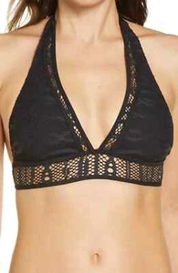 Becca Large Solid Black Colorplay Crochet Halter Bikini Swimsuit Top $78 NWT - Picture 1 of 6