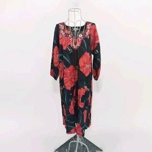 Naudic Beach Dress Size M Lightweight Cotton Kaftan Embroidered Details - Picture 1 of 8