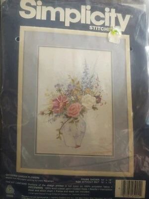 New Simplicity Stitchery CREWEL  Gathered Garden Flowers Vase10x14 Wool kit05004 - Image 1 of 4