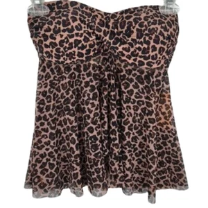Kona Sol Strapless Leopard Print Brown Black Tankini Swim Top Size XS 0-2 - Picture 1 of 5