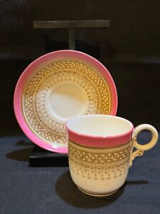 Vintage Royal Worcester English Demi Pink & Gold Demitasse Cup & Saucer