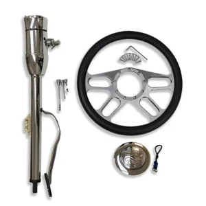 28" Tilt Manual Steering Column w/ Key & 9 Holes Adapter 14" Steering Wheel Kit - Foto 1 di 14