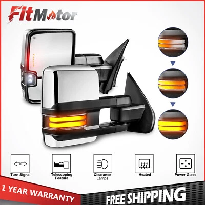 Chrome Power Heated Tow Mirrors For 2007-2014 Chevrolet Silverado GMC Sierra - Imagem 1 de 4
