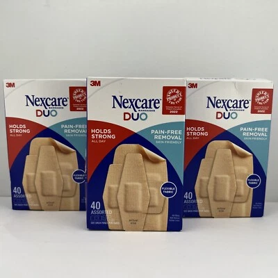 Vendajes de tela flexibles Nexcare Duo cuatro tamaños surtidos 40ct 3pk = 120ct en total Foto 1 de 4