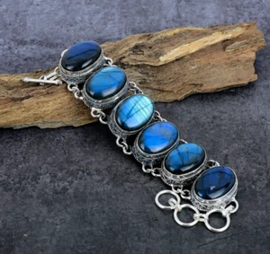 Labradorite Gemstone Handmade 925 Sterling Silver Jewelry Bracelet For Women - Picture 1 of 5
