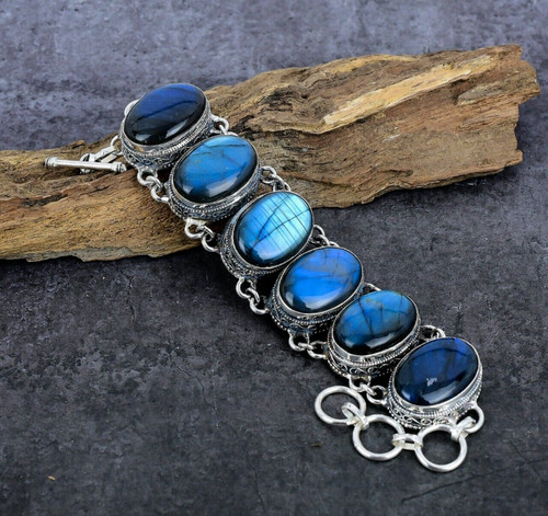 VALENTINO Bracciale donna gioielli in argento sterling 925 fatto a mano con pietre preziose labradorite