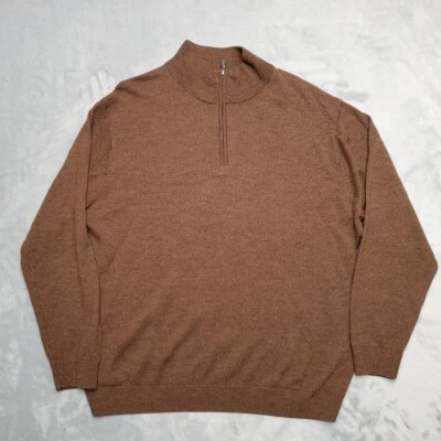 Suéter Turnbury Para Hombre XL Marrón 100% Lana Merino Extra Fina 1/4 Cremallera Pullover Foto 1 de 4