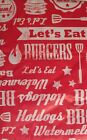 Red BBQ Vinyl Flannel Back Tablecloth 60 Round Hot Dogs Burgers Elrene 