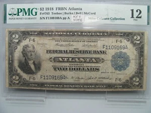 Billete de 2 dólares de la Reserva Federal de 1918 Atlanta Fr#763 PMG F 12 - Imagen 1 de 4