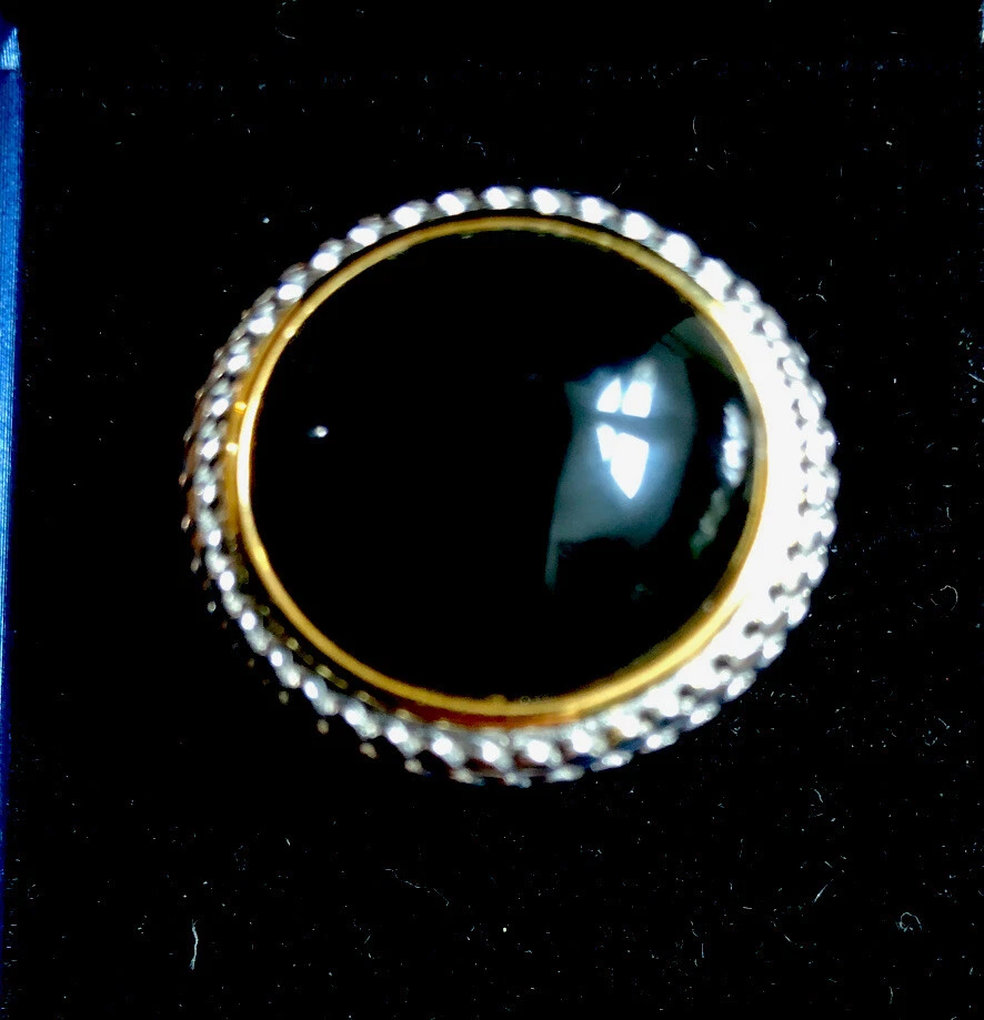 Large Black Stone Ring In Stainless Steel Rope And Gold Trim , Twisted Cable - Image 1 of 4