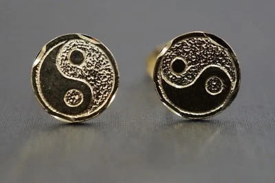 14K Solid Yellow Gold Diamond Cut Yin Yang Stud Earrings!! (#1207711) - Image 1 of 4