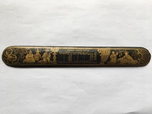 RARE C1870 ERA INLAND POSTAL RATES BLACK&GOLDLAQUER ORIENTAL SCENES POSTAL RULER - Picture 1 of 5