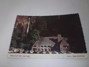 Multnomah Falls and Lodge Columbia River Oregon Deckle edge Postcard 70's - Picture 1 of 2