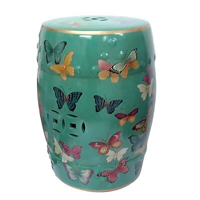 Large Oriental Porcelain Stool Seat with Multi Coloured Butterflies 45 cm - Image 1 of 2