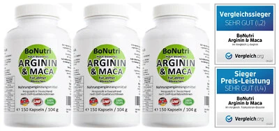 BONUTRI 3x 3600 mg Maca + Arginin 3000 mg Tagesdosis SUPERSPARPACK! Starke 450 Kapseln