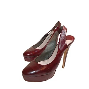 Miu Miu Slingback Pumps Womens 7 Burgundy Leather Platform Stiletto Heels - Picture 1 of 6
