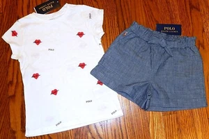 POLO RALPH LAUREN AUTHENTIC GIRLS ORIGINAL BRAND NEW 2Pc SHORTS SET Size 5, NWT - Picture 1 of 2