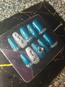 Handmade Hard Gel Medium Length Coffin Press On Nails Size Large - Picture 1 of 9
