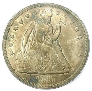 1847 Seated Liberty Silver Dollar $1 Coin. Certified ICG AU53 Detail - Rare Coin - Picture 1 of 4