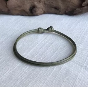 Olive Green 1.5mm Water Resistant Cord Adjustable Unisex Bracelet or Anklet - Picture 1 of 7