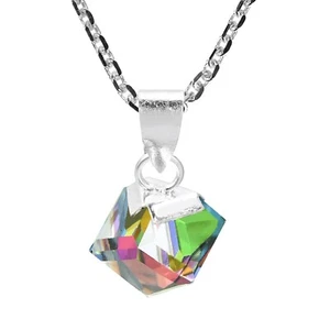 Collar colgante de plata esterlina cubo de prisma de 4 mm cristal arco iris brillante - Imagen 1 de 7
