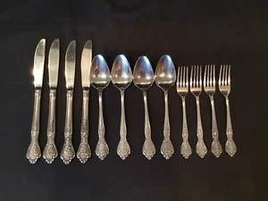 Vintage Normandy Stainless Japan Rose Floral - 12 Pieces Knives,Forks, Spoons - Picture 1 of 7