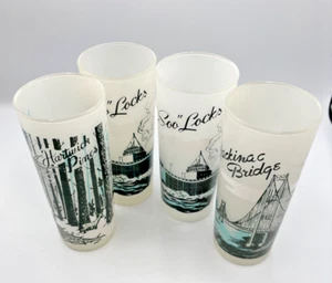 Vintage Michigan Souvenir Frosted Glasses Tumblers 1 Mackinac, 2 Soo Locks 1Pine - Picture 1 of 10