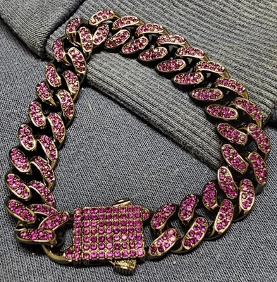​✨ Pulsera de eslabones cubanos circonita rosa helada ✨ Foto 1 de 4