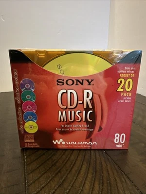 Sony CD-R Music CDs 20 Pack Slim Color Jewel Cases 80 Min 20CRM80LX2 New Sealed - Image 1 of 4