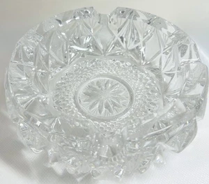 Vintage Lead Crystal Cut Clear Glass Cigar Cigarette Ashtray Heavy - Picture 1 of 7
