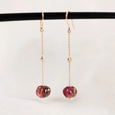 8.22 Ct Natural Pink Tourmaline Earrings 14K Solid Gold Minimalist Design - Image 1 of 4
