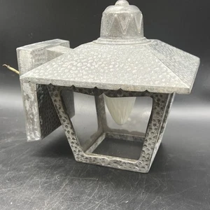 VINTAGE Hammered Aluminum Arts & Crafts Porch Light Lamp Fixture - Picture 1 of 19