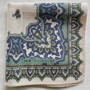 MENS Handkerchief VTG Cotton Paisley Border Blue Damask Pattern Pocket Square 16 - Picture 1 of 3