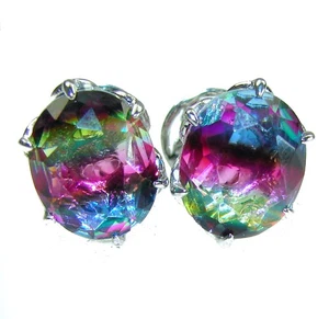 11.2ct Watermelon Tourmaline Earrings 925 Sterling Silver Pink Oval Handmade - Picture 1 of 4